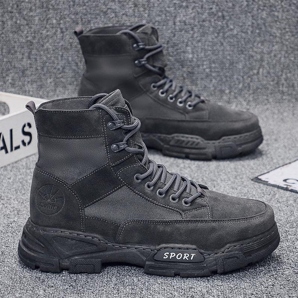 Men’s Vintage High-Top Canvas Suede Combat Boots, Outdoor Hiking & Casual Work Boots