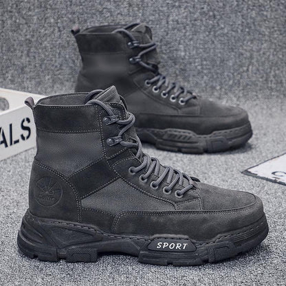 Men’s Vintage High-Top Canvas Suede Combat Boots, Outdoor Hiking & Casual Work Boots