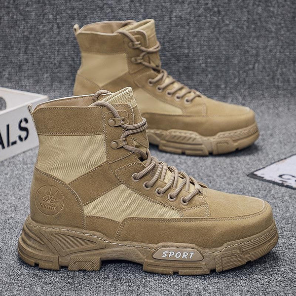 Men’s Vintage High-Top Canvas Suede Combat Boots, Outdoor Hiking & Casual Work Boots