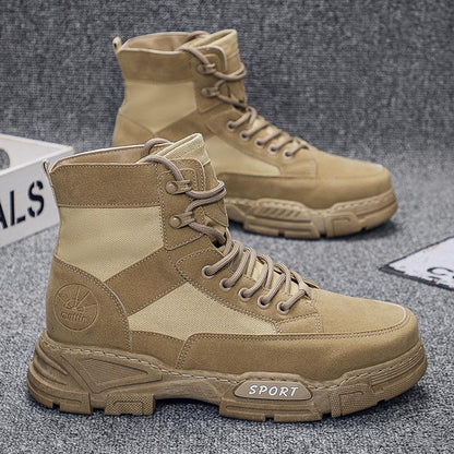 Men’s Vintage High-Top Canvas Suede Combat Boots, Outdoor Hiking & Casual Work Boots