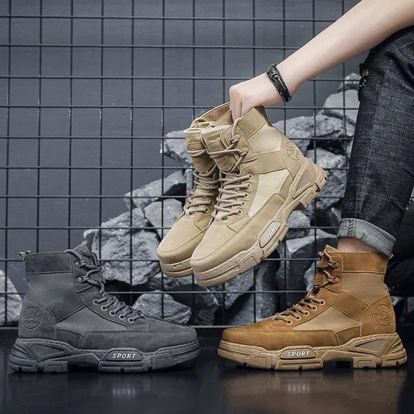 Men’s Vintage High-Top Canvas Suede Combat Boots, Outdoor Hiking & Casual Work Boots