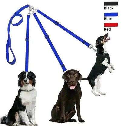 Triple Dog Leash Detachable 3-in-1 Lead for Walking Two or Three Dogs, Adjustable No-Tangle Design for Small, Medium, and Large Dogs