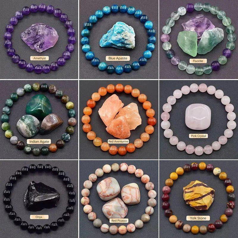 8mm Apatite Sunstone Beaded Bracelet – Handmade Natural Agate & Crystal Stone Jewelry