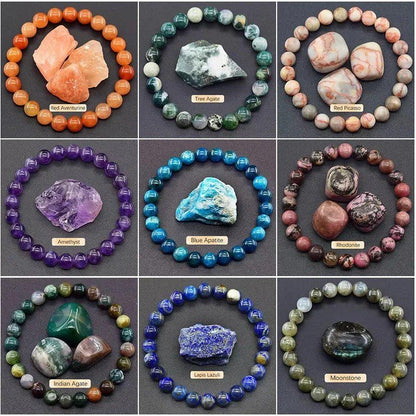 Natural Stone Agate Crystal Beaded Bracelet – Apatite & Lapis Lazuli, Unisex Fashion Jewelry