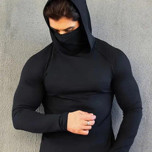 Men's Sports Compression Hoodie Jumpsuit – Breathable Quick-Dry Long Sleeve Activewear for Running & Outdoor Fitness