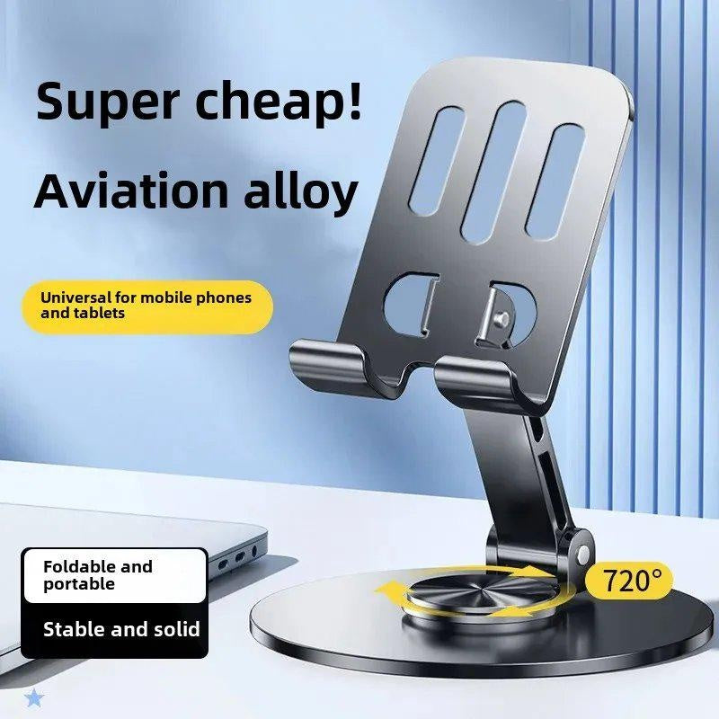 Adjustable Rotating Metal Phone & Tablet Stand – Foldable Desktop Holder for Hands-Free Viewing