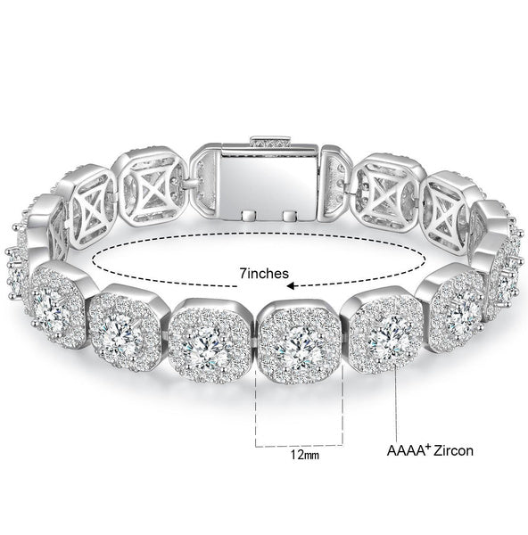 Men’s 12mm Iced Out Cuban Link Bracelet, Zirconia Flip Clasp Hip Hop Chain, Trendy Statement Jewelry