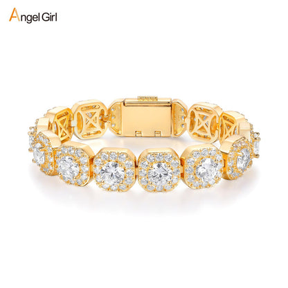 Men’s 12mm Iced Out Cuban Link Bracelet, Zirconia Flip Clasp Hip Hop Chain, Trendy Statement Jewelry