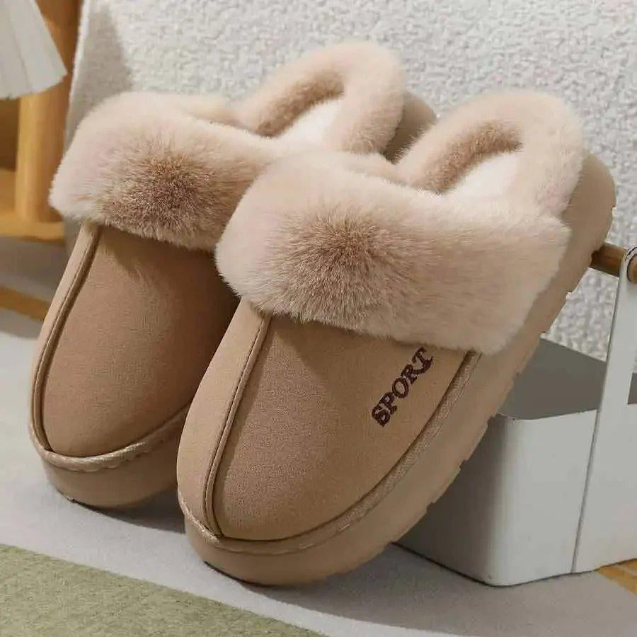 Plush Lined Thick Sole Indoor Slippers for Women, Warm Non-Slip Winter House Shoes