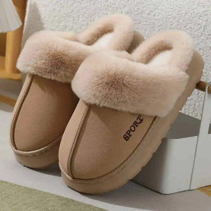 Plush Lined Thick Sole Indoor Slippers for Women, Warm Non-Slip Winter House Shoes