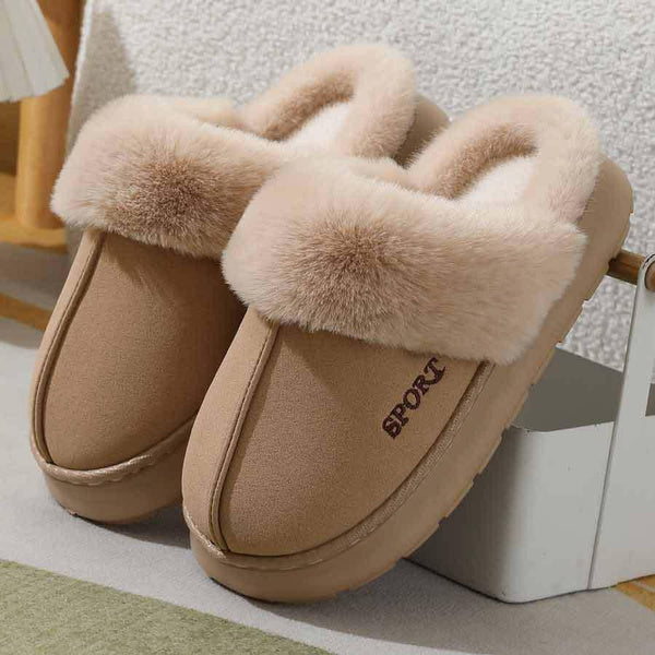 Plush Lined Thick Sole Indoor Slippers for Women, Warm Non-Slip Winter House Shoes