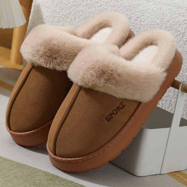 Plush Lined Thick Sole Indoor Slippers for Women, Warm Non-Slip Winter House Shoes