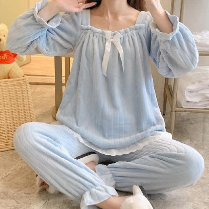 Women's Flannel Pajama Set, Thick Coral Fleece, Warm Princess Style Loungewear, Soft and Cozy Winter Sleepwear