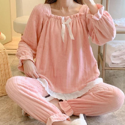 Women's Flannel Pajama Set, Thick Coral Fleece, Warm Princess Style Loungewear, Soft and Cozy Winter Sleepwear
