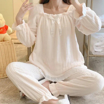 Women's Flannel Pajama Set, Thick Coral Fleece, Warm Princess Style Loungewear, Soft and Cozy Winter Sleepwear