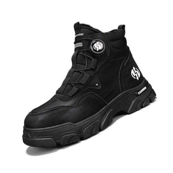 Men’s High-Top Waterproof Leather Boots, Warm Outdoor Martin Boots with Rotating Buckle, Durable Yellow Work Boots