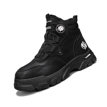 Men’s High-Top Waterproof Leather Boots, Warm Outdoor Martin Boots with Rotating Buckle, Durable Yellow Work Boots