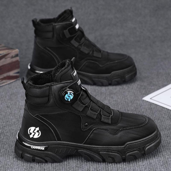 Men’s High-Top Waterproof Leather Boots, Warm Outdoor Martin Boots with Rotating Buckle, Durable Yellow Work Boots