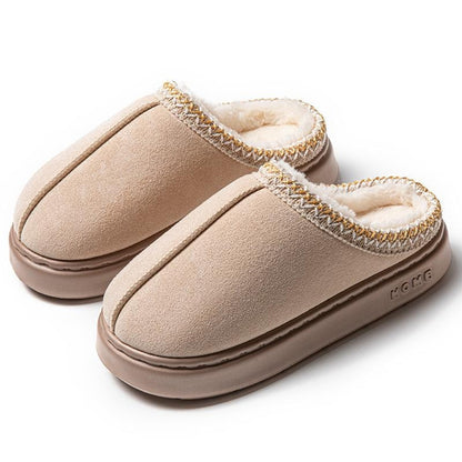 Suede Fur-Lined Slippers with EVA Sole, Indoor Outdoor Warm House Shoes for Men and Women Couples