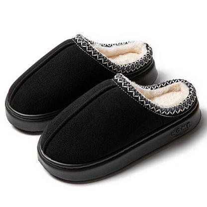 Suede Fur-Lined Slippers with EVA Sole, Indoor Outdoor Warm House Shoes for Men and Women Couples