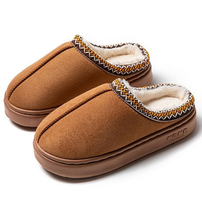 Suede Fur-Lined Slippers with EVA Sole, Indoor Outdoor Warm House Shoes for Men and Women Couples