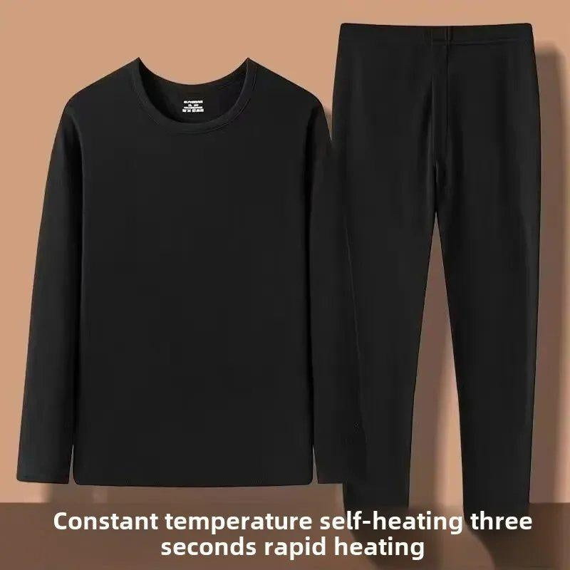 Men's Thermal Underwear Set, Double-Sided Fleece, Warm Self-Heating Long Johns, Crew Neck & Stand Collar Options, Cold Weather Base Layer