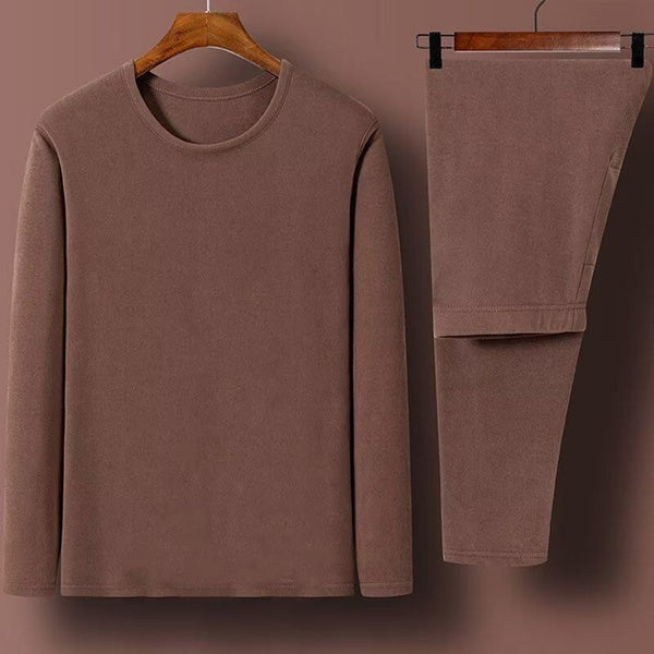 Men's Thermal Underwear Set, Double-Sided Fleece, Warm Self-Heating Long Johns, Crew Neck & Stand Collar Options, Cold Weather Base Layer