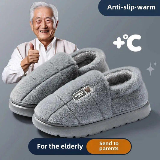 Extra Large Winter Cotton Slippers for Men and Women, Warm Thick-Soled Indoor Shoes with Heel, Sizes 47-49