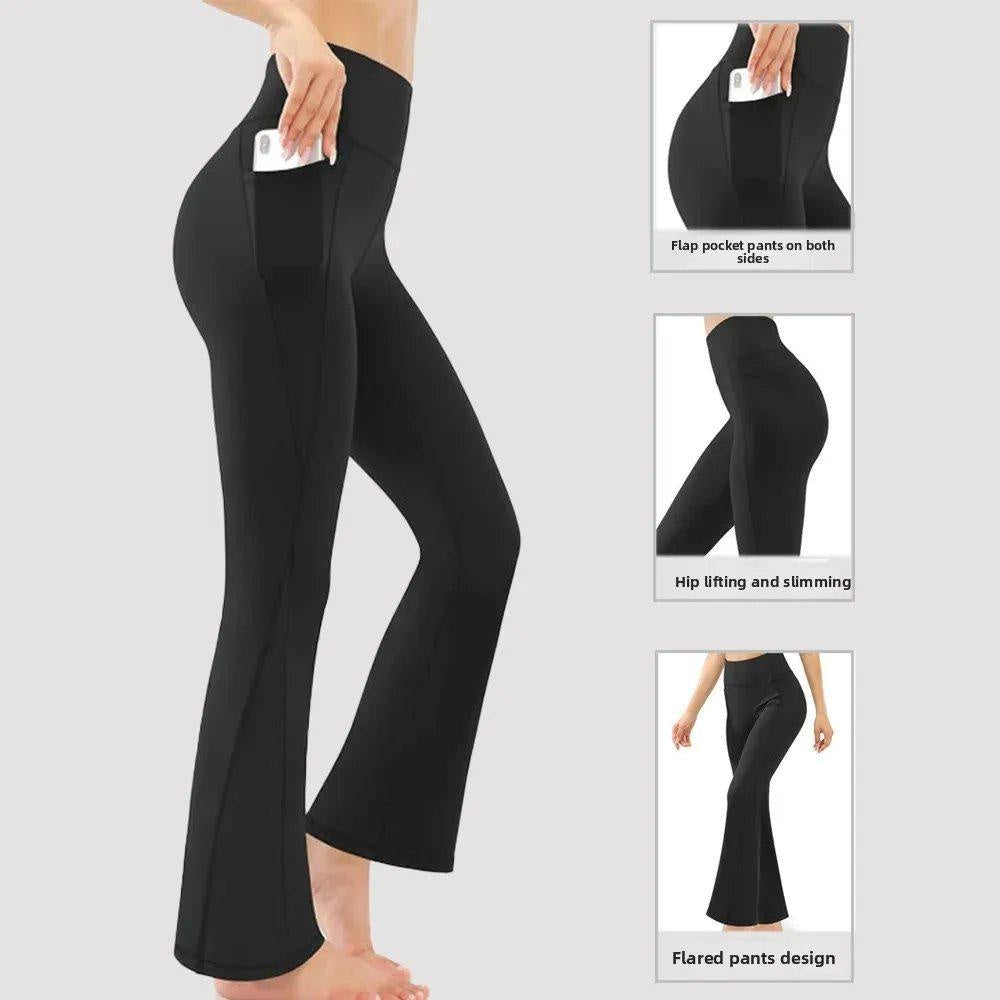 High Waist Black Flare Yoga Pants for Women, Butt Lifting, Slim Fit, with Pockets, Perfect for Pilates, Dance, and Fitness