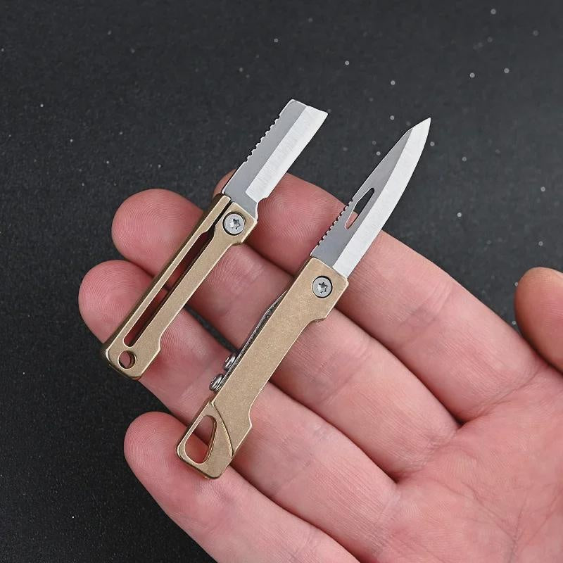 Mini Brass Folding Knife - Keychain Pocket Knife for Packages, Sharp & Portable EDC Tool