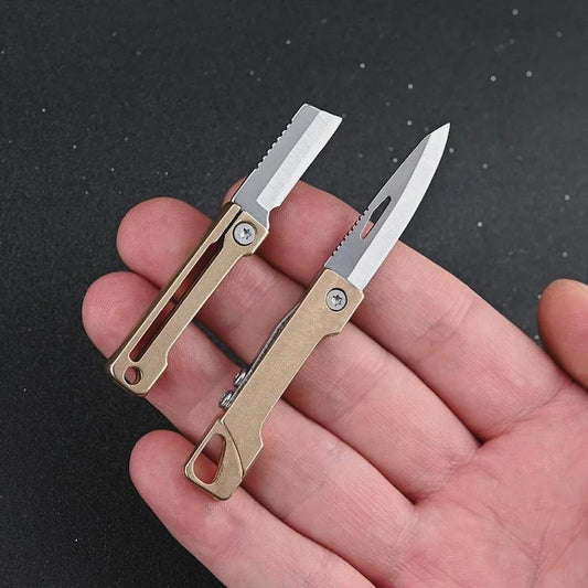 Mini Brass Folding Knife - Keychain Pocket Knife for Packages, Sharp & Portable EDC Tool