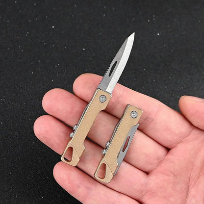 Mini Brass Folding Knife - Keychain Pocket Knife for Packages, Sharp & Portable EDC Tool