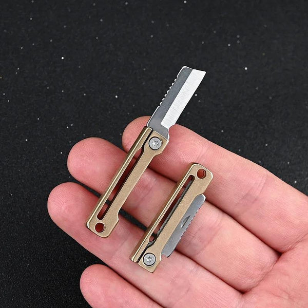 Mini Brass Folding Knife - Keychain Pocket Knife for Packages, Sharp & Portable EDC Tool