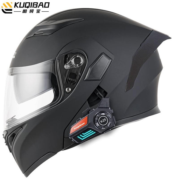 KOOGEER Anti-Fog Dual Visor Flip-Up Motorcycle Helmet with Bluetooth, Long Battery Life & LED Light