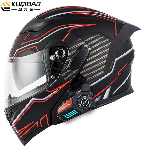 KOOGEER Anti-Fog Dual Visor Flip-Up Motorcycle Helmet with Bluetooth, Long Battery Life & LED Light