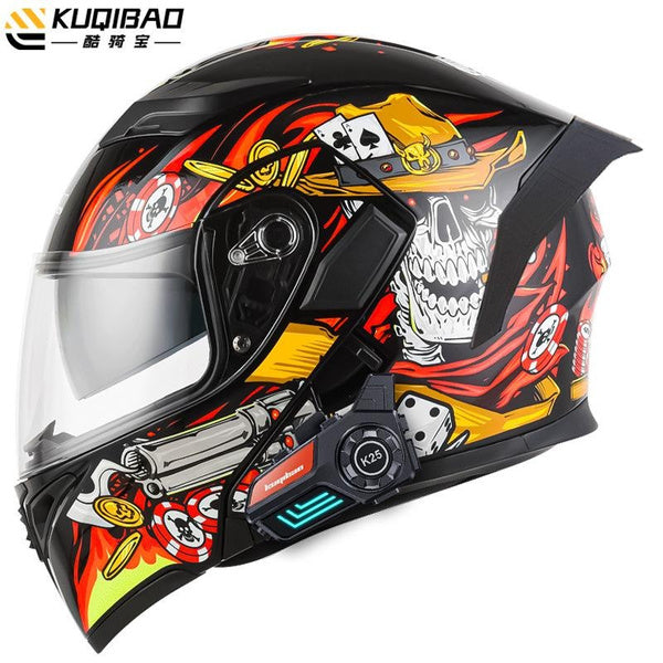 KOOGEER Anti-Fog Dual Visor Flip-Up Motorcycle Helmet with Bluetooth, Long Battery Life & LED Light