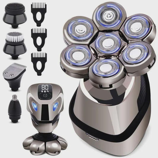 7-Blade Electric Shaver for Men, Waterproof Cordless Razor with Precision Trimmer for Head & Face