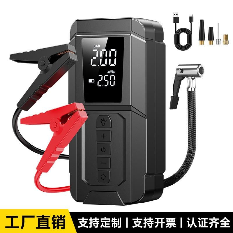 Emergency Car Jump Starter with Air Compressor, Portable Power Bank for Tire Inflation, Multi-Function Booster Pack