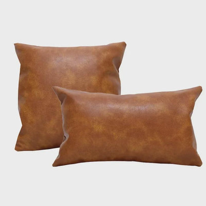 Scratch-Resistant PU Leather Pillow Cover | Brown Decorative Throw Pillow for Sofa & Bed, Lumbar Support Cushion