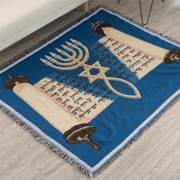 Mediterranean Prayer Shawl Throw Blanket, Reversible Decorative Sofa Cover and Wall Hanging Tapestry
