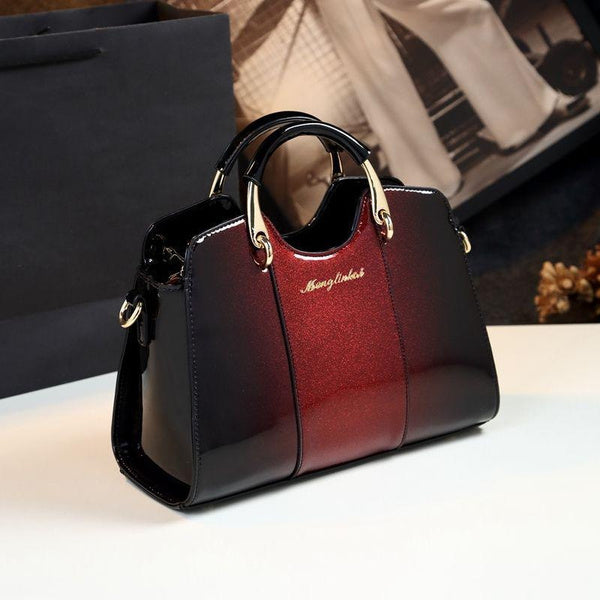 Stylish Glossy Leather Handbag for Women, Versatile Crossbody Shoulder Bag with Top Handle