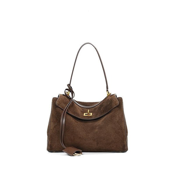 고급 스웨이드 가죽 겨드랑이 숄더백 | 대용량 여성용 정품 가죽 토트백