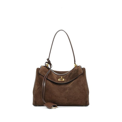 고급 스웨이드 가죽 겨드랑이 숄더백 | 대용량 여성용 정품 가죽 토트백