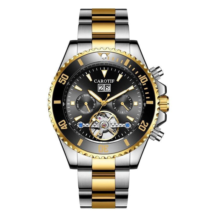 Carodiof Automatic Mechanical Watch for Men, Skeleton Green Ghost Multifunctional Wristwatch with Waterproof and Luminous Features