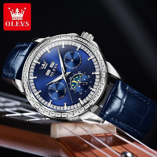 OLEVS Men's Automatic Mechanical Watch with Moon Phase, Luminous, Water-Resistant & Multifunction