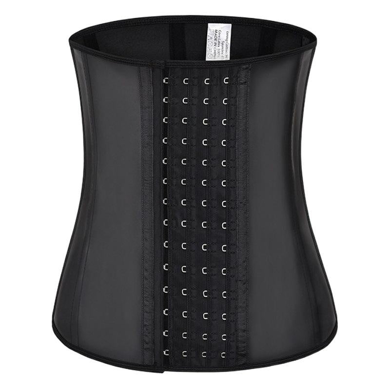 9-Bone Steel Latex Waist Trainer for Gym - PU Leather Tummy Shaper Belt with 4-Row Hook