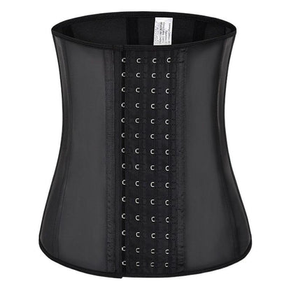9-Bone Steel Latex Waist Trainer for Gym - PU Leather Tummy Shaper Belt with 4-Row Hook
