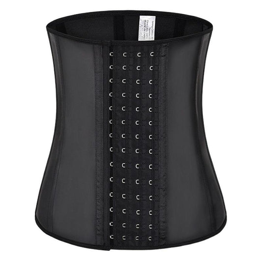 9-Bone Steel Latex Waist Trainer for Gym - PU Leather Tummy Shaper Belt with 4-Row Hook