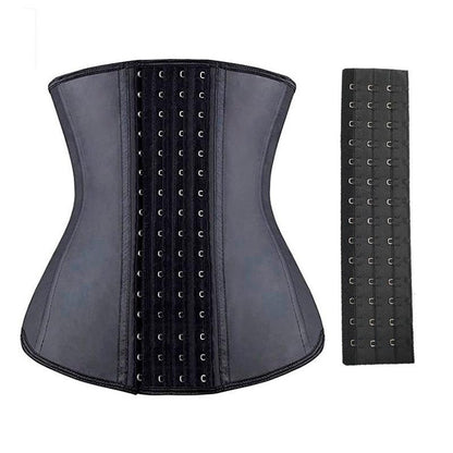 9-Bone Steel Latex Waist Trainer for Gym - PU Leather Tummy Shaper Belt with 4-Row Hook