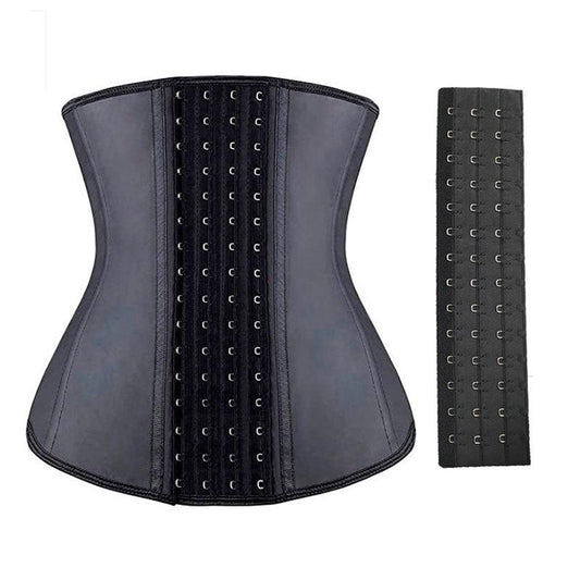 9-Bone Steel Latex Waist Trainer for Gym - PU Leather Tummy Shaper Belt with 4-Row Hook
